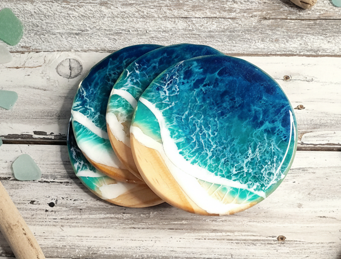 'Lagoon Teal' Wave Coasters